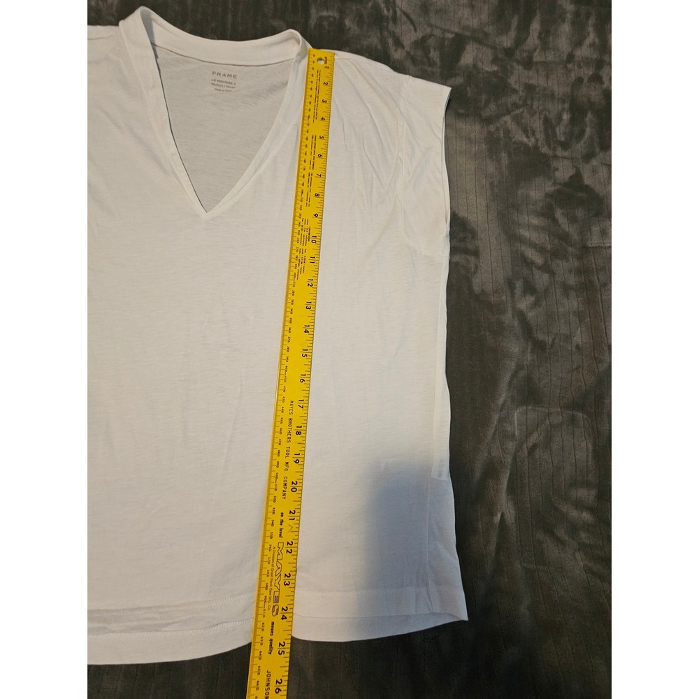 FRAME Le Mid Rise V White Cotton V-Neck Cap Sleeve Tee Blanc Medium - Picture 5 of 9